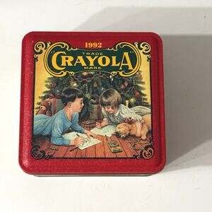 Vintage Crayola Crayons Christmas Tin Colorful Holiday Wishes Metal Box 1992